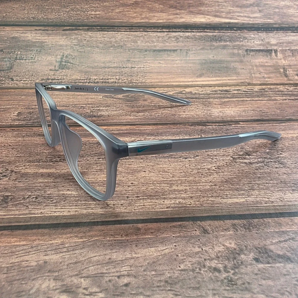 Nike 5019 035 Matte Grey Rectangular Eyeglass Frames 47-15-130 Teal Swoosh‎ Logo